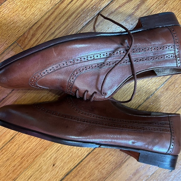 Oleg Cassini Mens Dress Shoes Leather Wingtip Brown Lace Up Italy Sz 10 M
